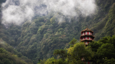 леса, туман, зелет, Taiwan, горы, Taroko Gorge