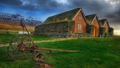 Icelandic, HDR, дома, Evening, горы, Ирландия