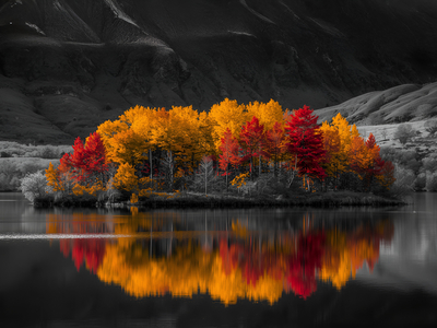 Остров с осенними деревьями