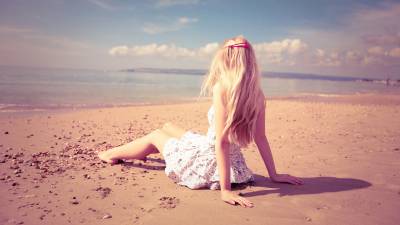 Blonde Girl Beach Sea Sand