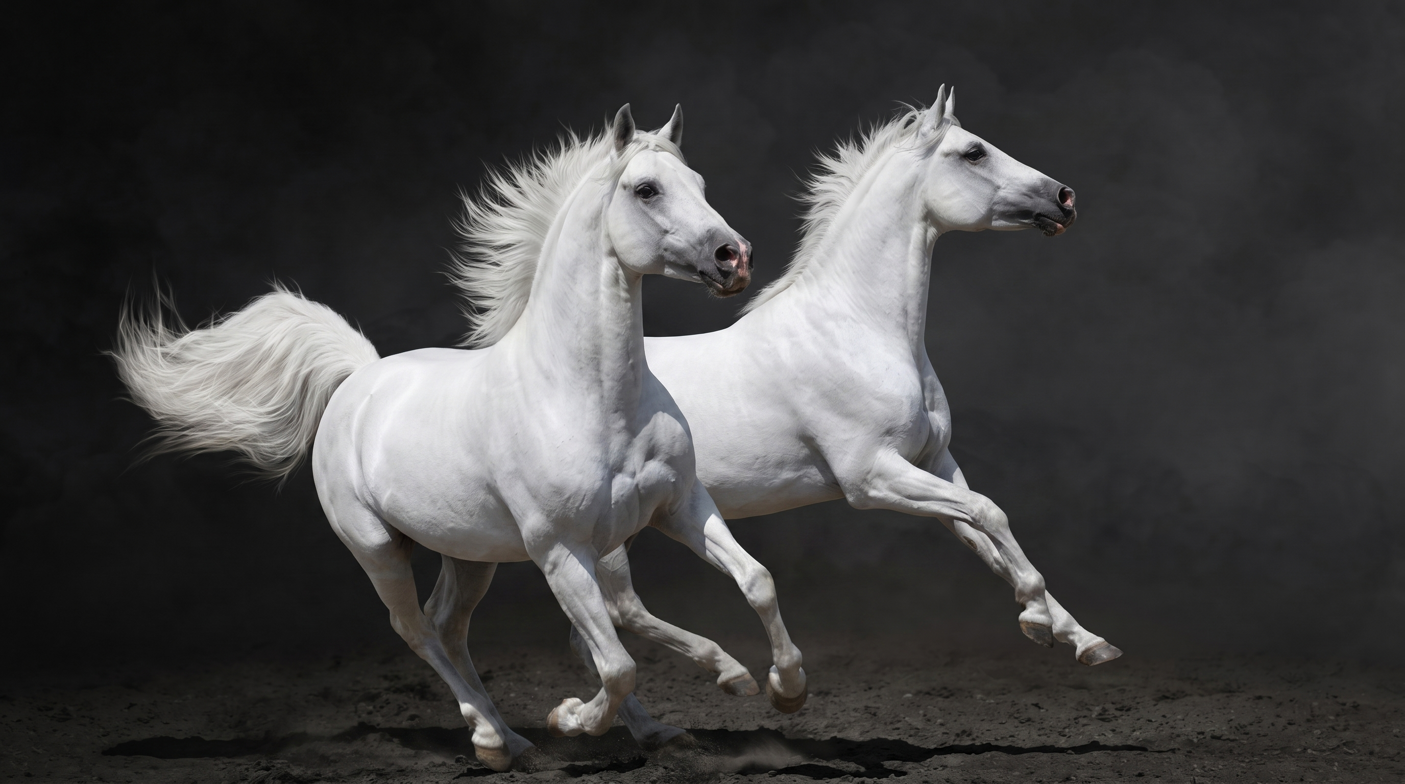 White horses galloping