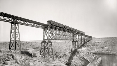 поезд, 1891-й год, мост, США, ретро