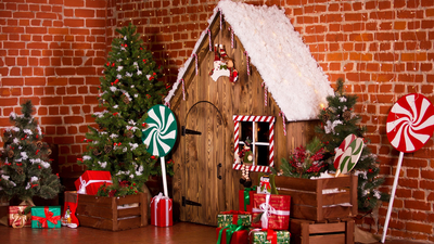 Новый год, домик, елка, рождество, елочные игрушки