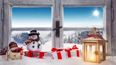 winter, Рождество, snowman, украшения, окно, снег