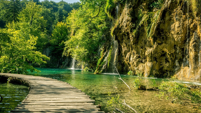 Хорватия, дорожка, зелень, Плитвицкие озёра, озеро
