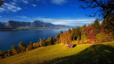 Lake Thun, осень, Бернские Альпы, Тунское озеро