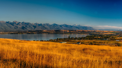 США, осень, трава, небо, равнина, озеро, Montana