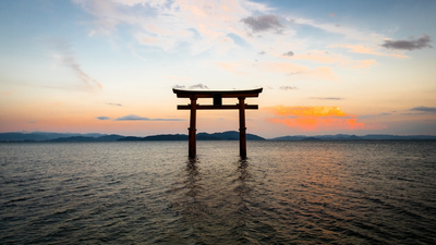 Япония, небо, ворота, океан