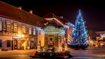 Samobor, фонари, Загреб, ночь, новый год, гирлянды