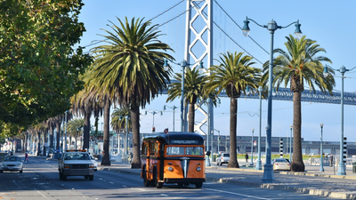 город, San Francisco, мост, автомобили, улица