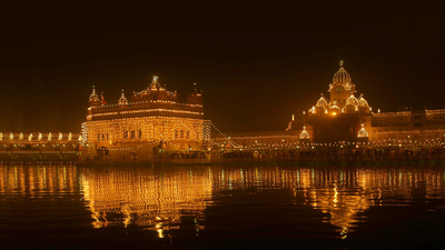 Золотой храм, Индия, Пенджаб, огни, ночь
