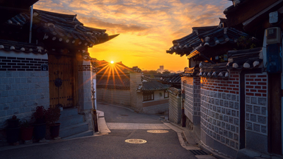 Южная Корея, рассвет, старый город, утро, Сеул