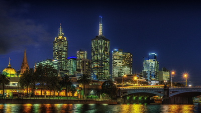 река, набережная, фонари, ночь, Австралия, здания