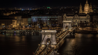 река, Дунай, Будапешт, ночь, Венгрия, огни