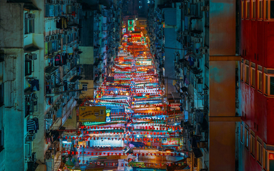 улица, Яу Ма Тей, дома, Гонконг, ночной рынок