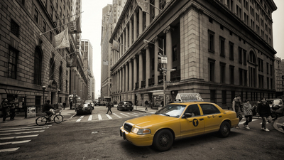 cityscape, такси, New York, дома