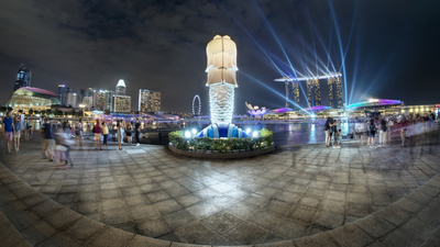 Сингапур, night, fountains, огни, lights, blue