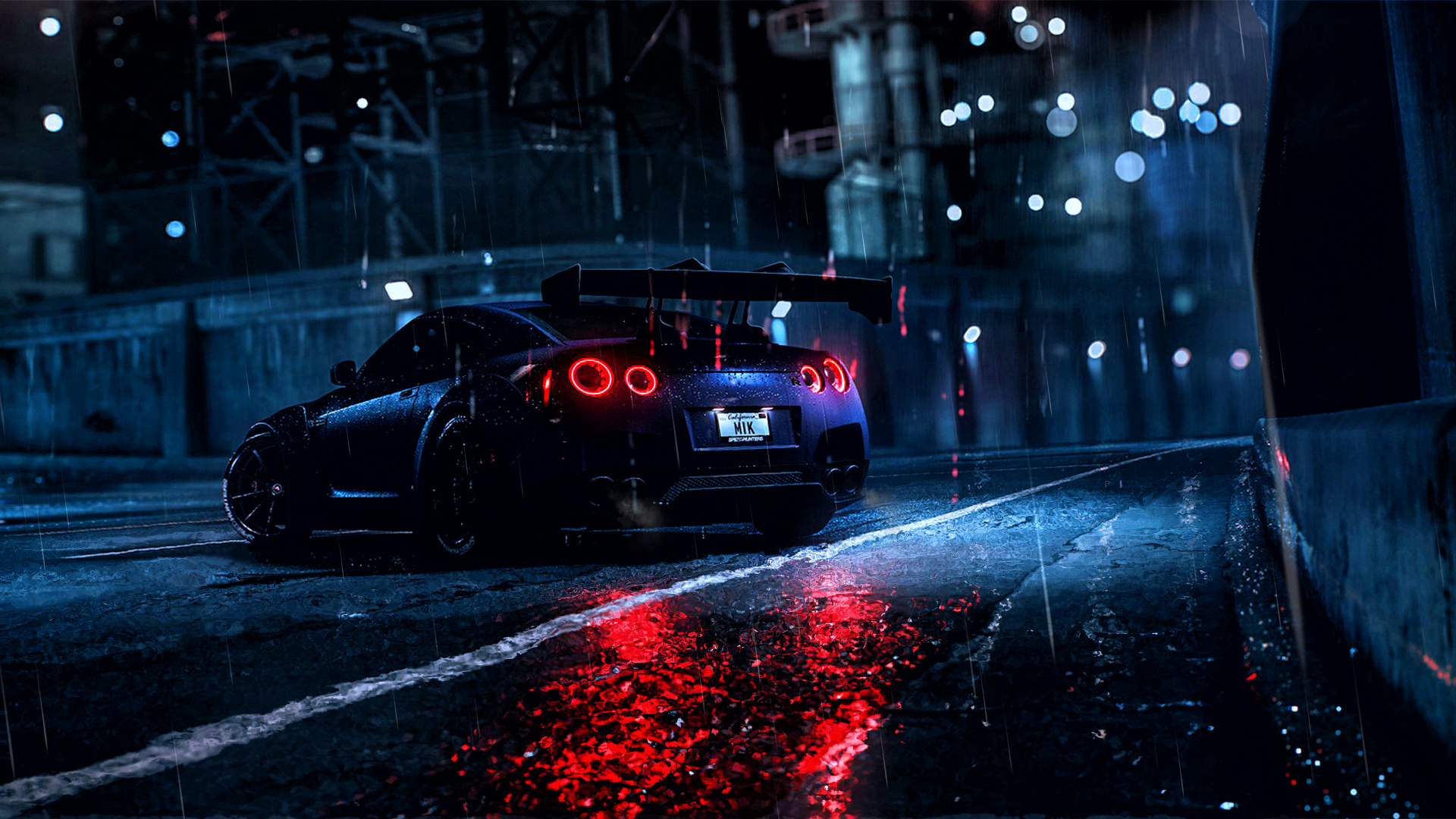 Nissan GT-R Night rain - обои Wallpaper Engine - Графика